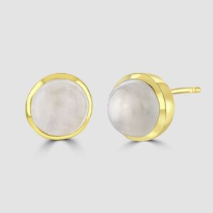 Silver, gold plated moonstone stud earrings
