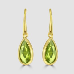 Silver, gold plated peridot drop earrings