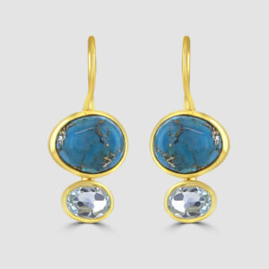 Silver, gold plated turquoise and blue topaz drop earrings