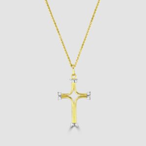 Yellow and white gold contemporary cross pendant