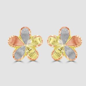Three colour gold flower stud earrings