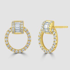Yellow gold diamond circular earrings