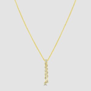 Yellow gold asymmetric diamond drop pendant and chain