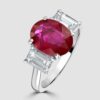 Natural unheated ruby and diamond three stone ring