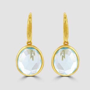 Silver, gold plated blue topaz drop earrings