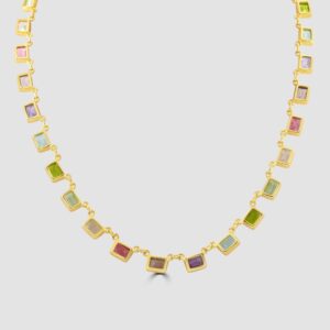 Silver, gold plated multi gemstone necklace