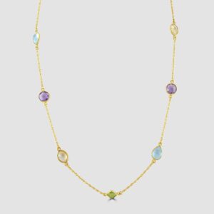 Silver, gold plated spectacle set gemstone long necklace