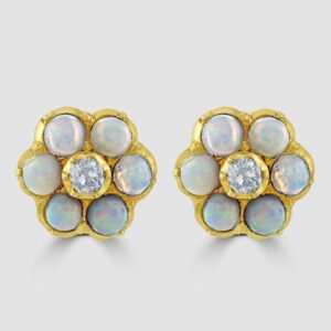 Opal and diamond cluster stud earrings